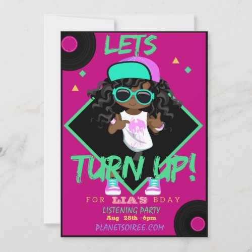 Turn up Birthday Party Invitation Card Girl