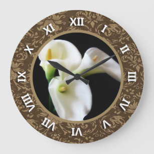 Turned Roman Numerals Round Clock with Calla Lilly