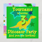Turning 3 Birthday Dinosaur Party Invitations (Front/Back)
