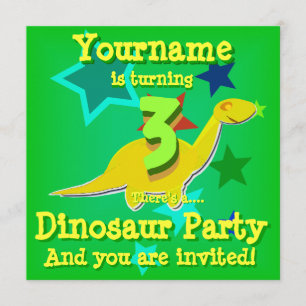 Turning 3 Birthday Dinosaur Party Invitations