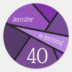 Turning 40 Abstract Purple Geometric 40th Birthday Classic Round Sticker