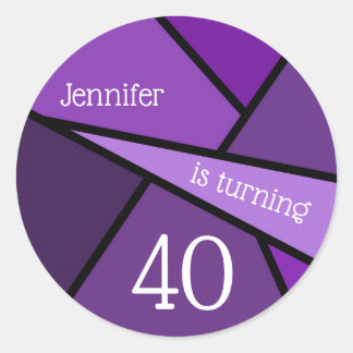 Turning 40 Abstract Purple Geometric 40th Birthday Classic Round Sticker