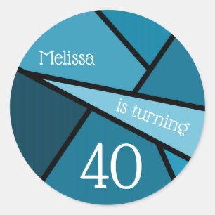 Turning 40 Abstract Teal Geometric 40th Birthday Classic Round Sticker