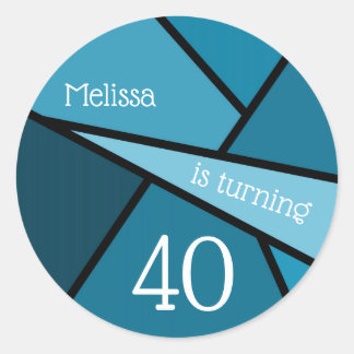 Turning 40 Abstract Teal Geometric 40th Birthday Classic Round Sticker