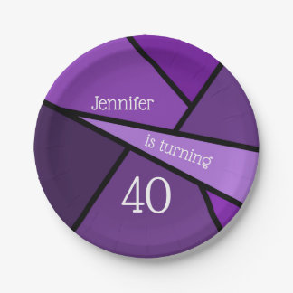 Turning 40 Modern Purple Geometric 40th Birthday Paper Plates