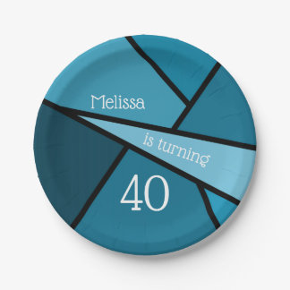 Turning 40 Modern Teal Geometric 40th Birthday Paper Plates