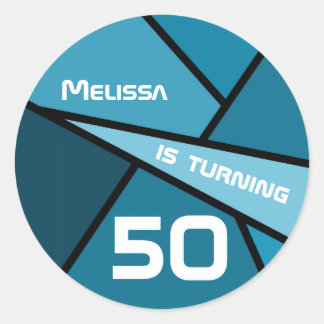 Turning 50 Abstract Teal Geometric 50th Birthday Classic Round Sticker