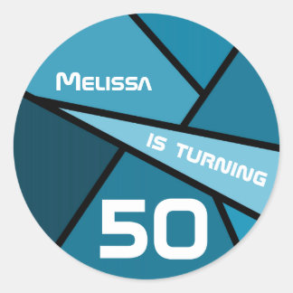 Turning 50 Abstract Teal Geometric 50th Birthday Classic Round Sticker