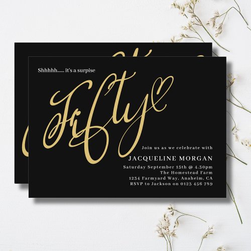 Turning 50 Black Gold 50th Birthday Invitation