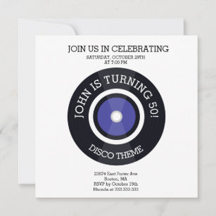 TURNING 50, Disco theme Birthday Invitation