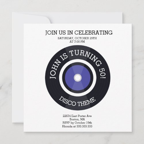 TURNING 50 Disco theme Birthday Invitation