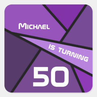 Turning 50 Purple Abstract Geometric 50th Birthday Square Sticker