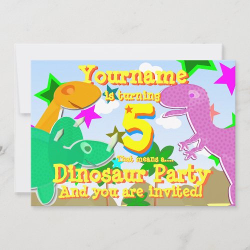Turning 5 Dinosaur Birthday Party Invitations