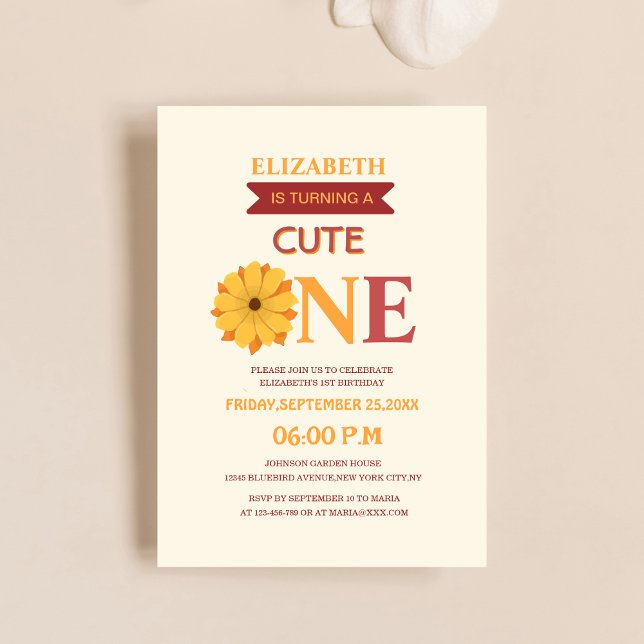 turning cute one colorful floral kid's birthday invitation (Creator Uploaded)