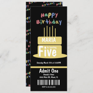Turning Five Birthday Cake Ticket Party Invitation