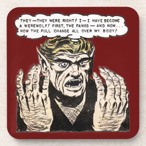 Turning Into A Werewolf Vintage Comic Book Panel Beverage Coaster