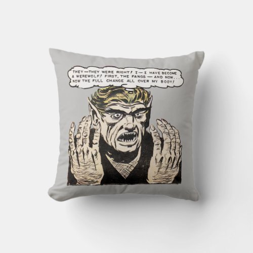 Turning Into A Werewolf Vintage Comic Book Panel Throw Pillow