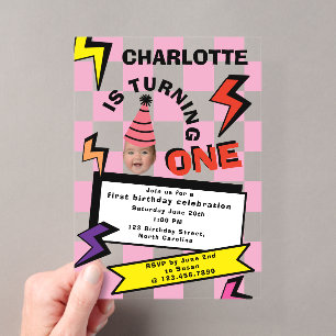 Turning One Birthday 1st Birthday Face Photo Acrylic Invitations