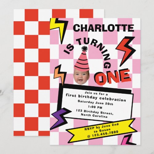 Turning One Birthday 1st Birthday Face Photo Invitation