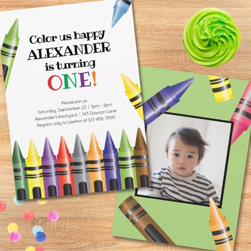Turning One Crayons Photo 1st Birthday Invitation