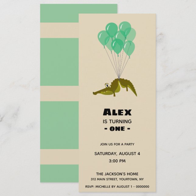 Turning One Crocodile Birthday Party Invitation (Front/Back)