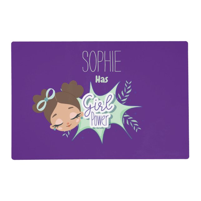 Turning one custom girls purple paper placemat (Front)