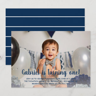 Turning One Navy Boys First Birthday Photo Invitation