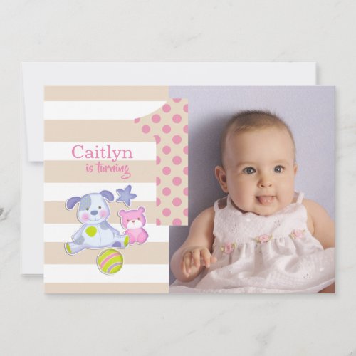 Turning One Pink Cute Photo Birthday Invitation