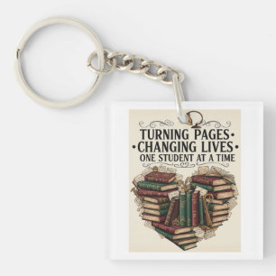 Turning Pages Changing Lives Vintage Book Heart Keychain