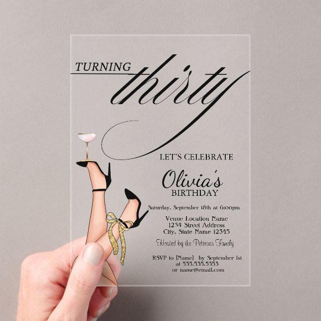 Turning Thirty High Heels Martini 30th Birthday Acrylic Invitations (Insitu (Handheld))