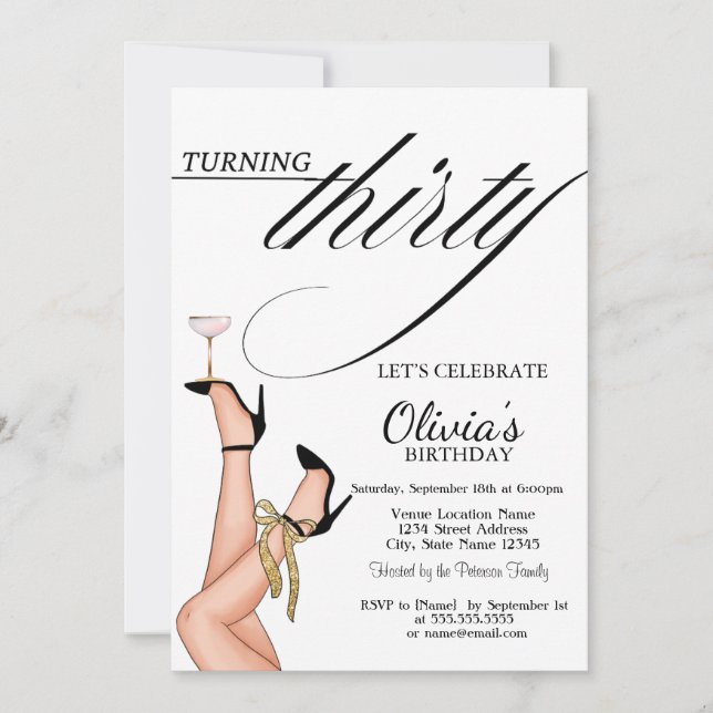 Turning Thirty High Heels Martini 30th Birthday Invitation (Front)