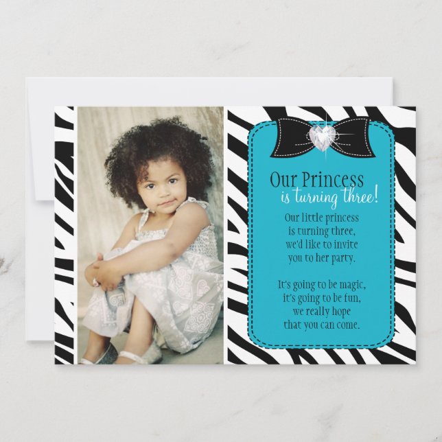 Turning Three - Zebra Birthday Party Invitation (Front)