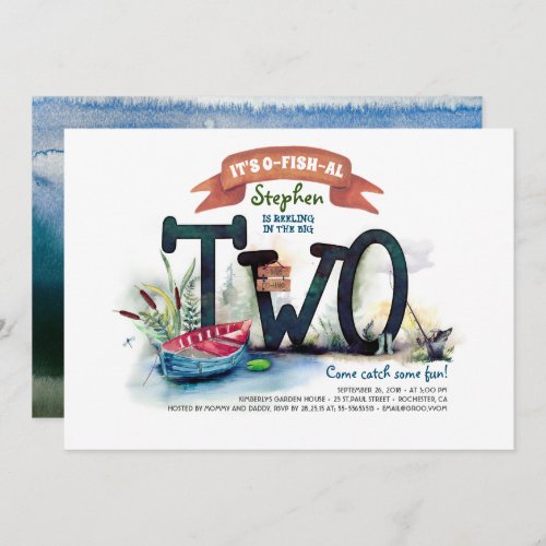 Turning Two Fishing Themed Boys Birthday Invitation