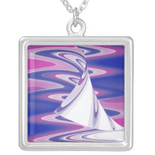 Turning waves silver plated necklace