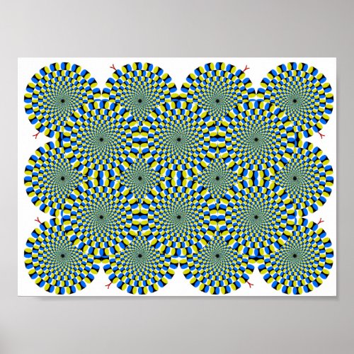 Turning Wheels Optical Illusion Green Hypnotize Poster