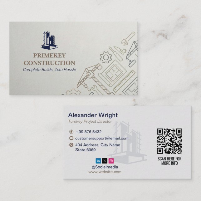 Turnkey Construction Services | Minimalist Grey Business Card (Front/Back)