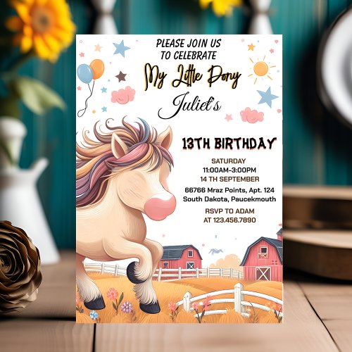 turns cute horse kids my little pony 1st birthday invitation