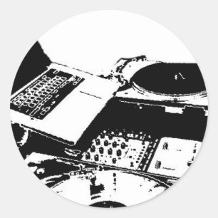 turntable black and white classic round sticker