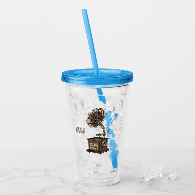 Turntable cartoon illustration  acrylic tumbler (Front Ice)