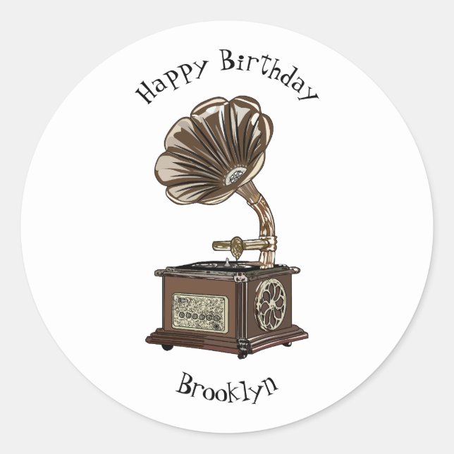 Turntable cartoon illustration classic round sticker (Front)