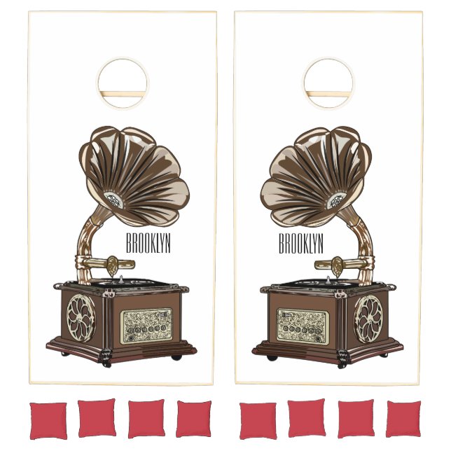 Turntable cartoon illustration  cornhole set (Set)