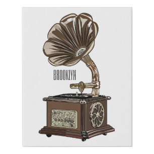 Turntable cartoon illustration faux canvas print