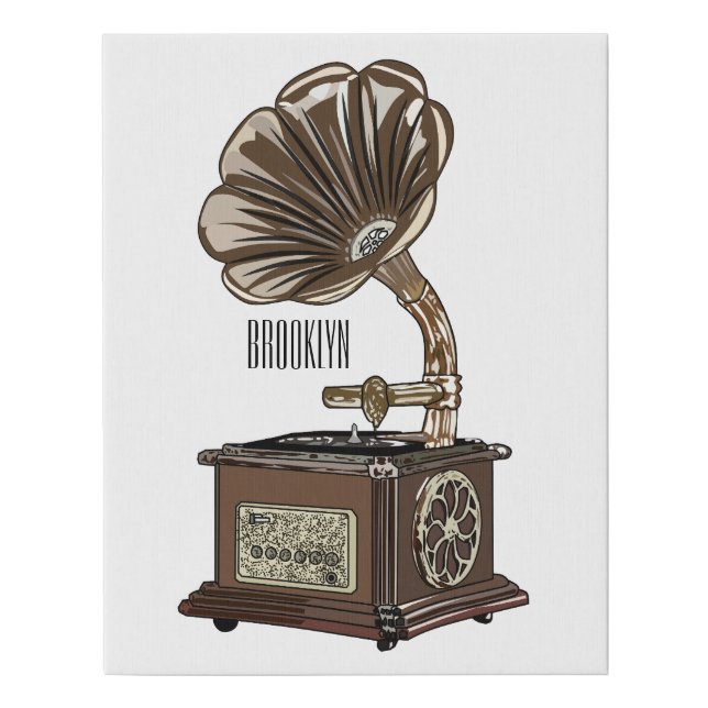 Turntable cartoon illustration  faux canvas print (Front)