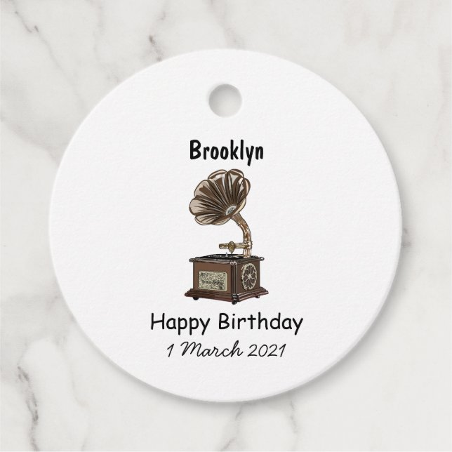 Turntable cartoon illustration favor tags (Front)
