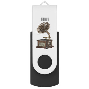 Turntable cartoon illustration flash drive
