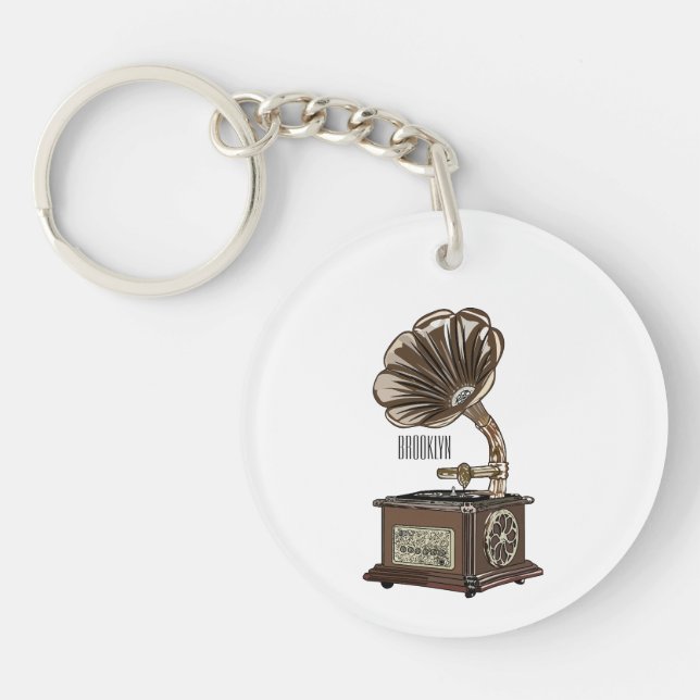 Turntable cartoon illustration  keychain (Front)