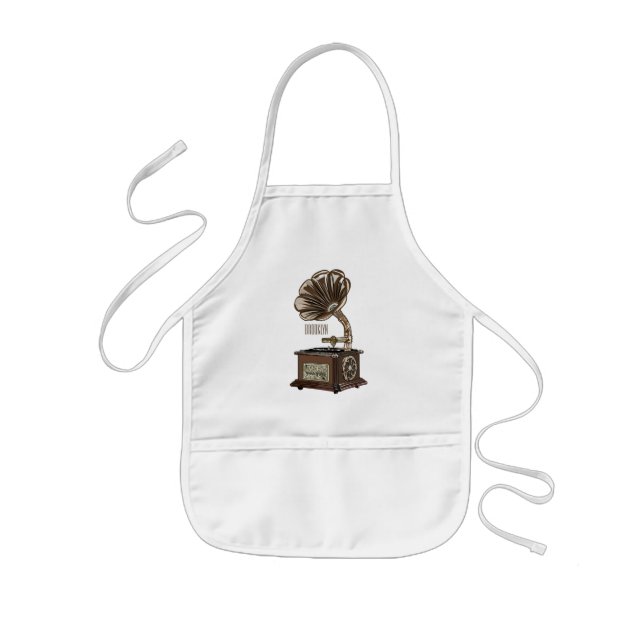 Turntable cartoon illustration  kids' apron (Front)