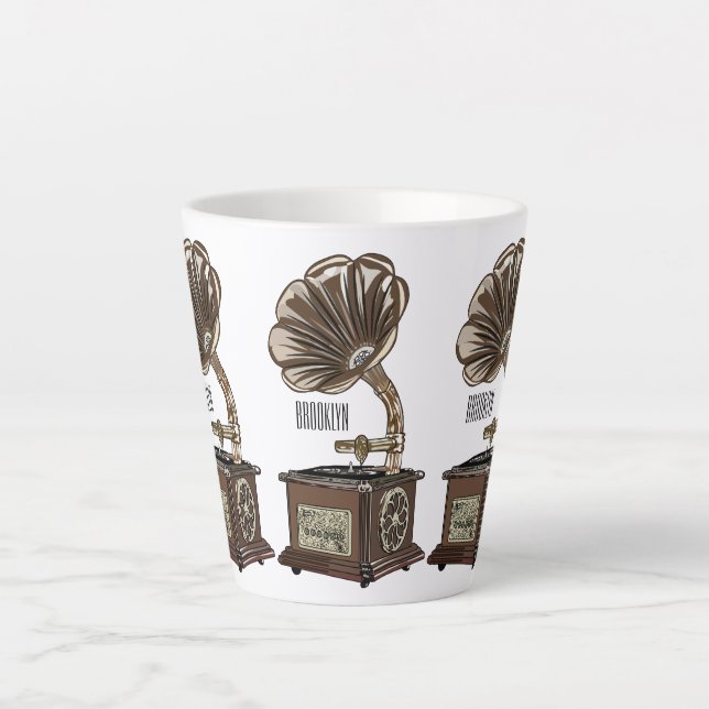 Turntable cartoon illustration  latte mug (Front)