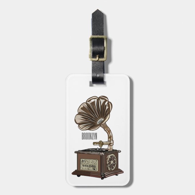 Turntable cartoon illustration  luggage tag (Front Vertical)