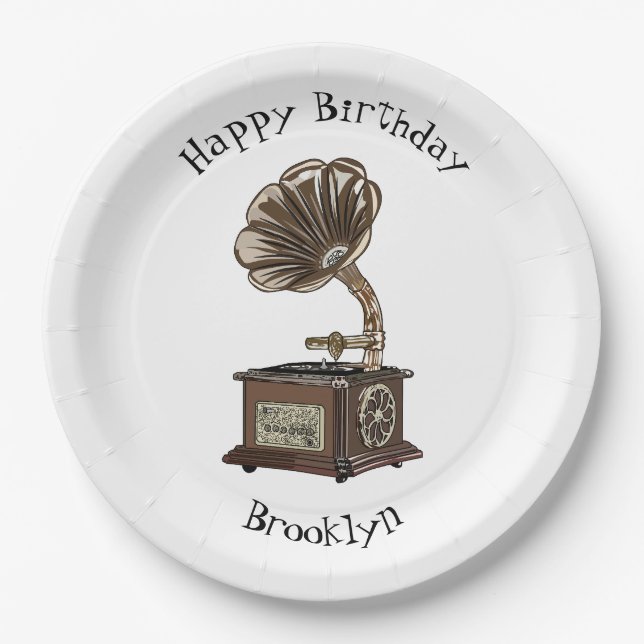 Turntable cartoon illustration paper plates (Front)